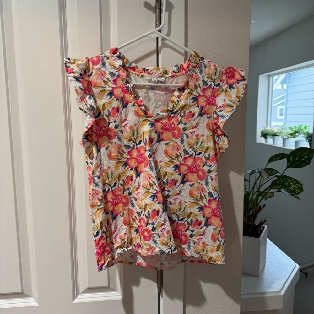 Floral Ruffle Sleeve Top